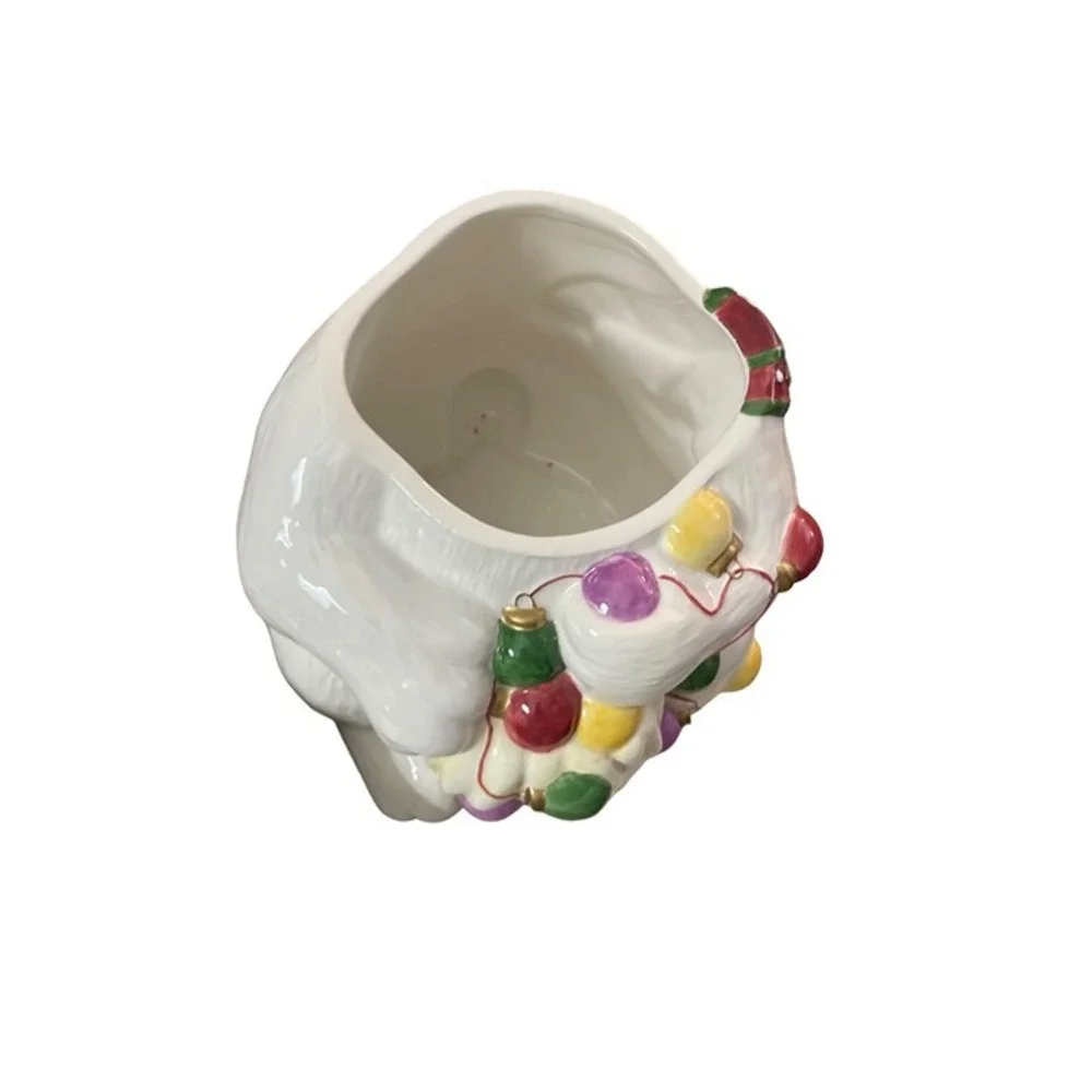 JCPenney Ceramic Polar‎ Bear Cookie Jar Christmas Lights Collar Lid